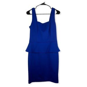 eci Royal Blue Square Neck Sleeveless Peplum Sheath Above Knee Dress Size 8